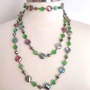 JOAN RIVERS Necklace Long Beaded Green Pink Purple